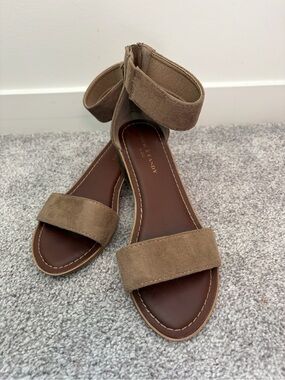 Suede Ankle-Strap Flat Sandals